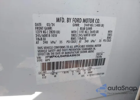 2024 Ford Edge Sel z USA, uszkodzony, nr VIN 2FMPK4J94RBA99636